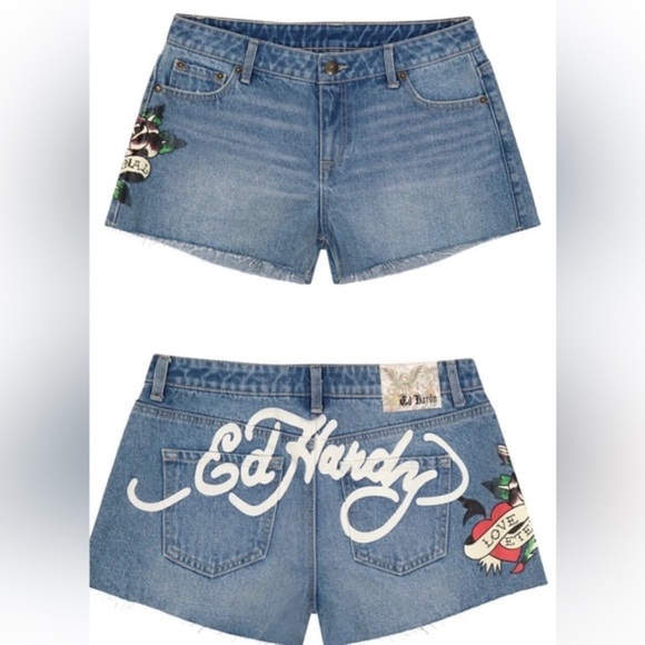 Ed Hardy Love Eternal Light Vintage wash raw hem jeans Shorts WEHD8000-4 size XL - Picture 1 of 6